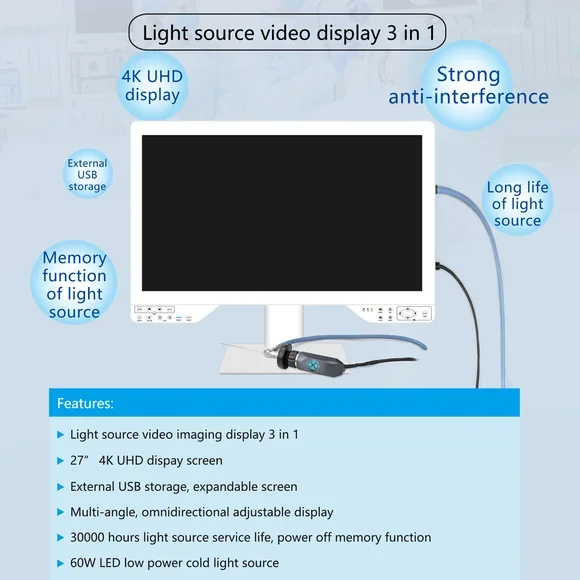 27inch All In One Ultra HD 4K Medical Grade Monitor For Endoscope Laparoscopic System With Optic Light Source